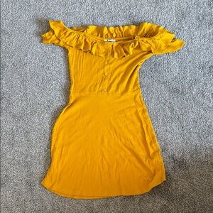 Yellow Off-Shoulder Ruffle Dress